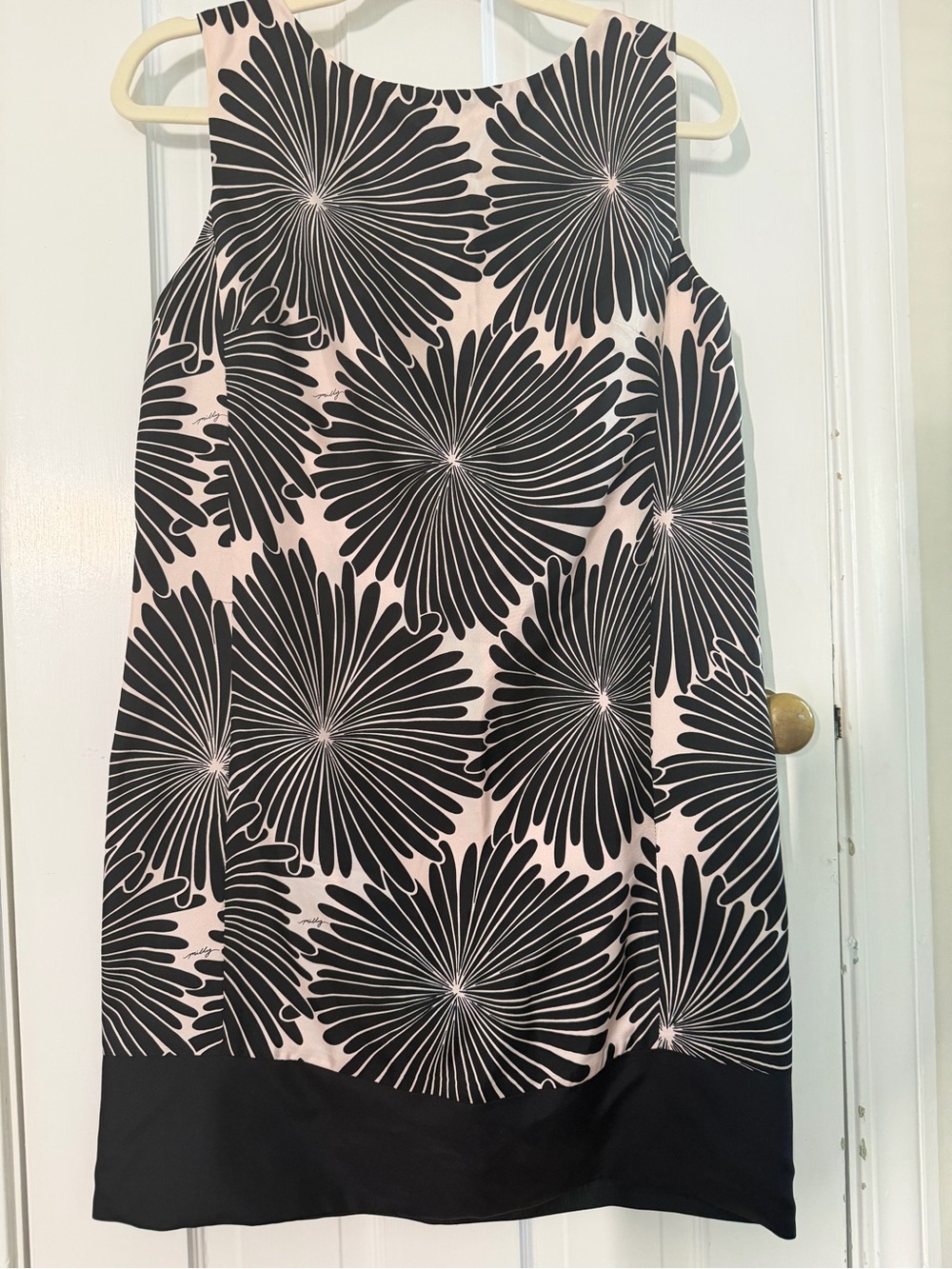 Milly of New York Silk Shift Dress w/ Pockets - Black and Blush Floral Print (6)